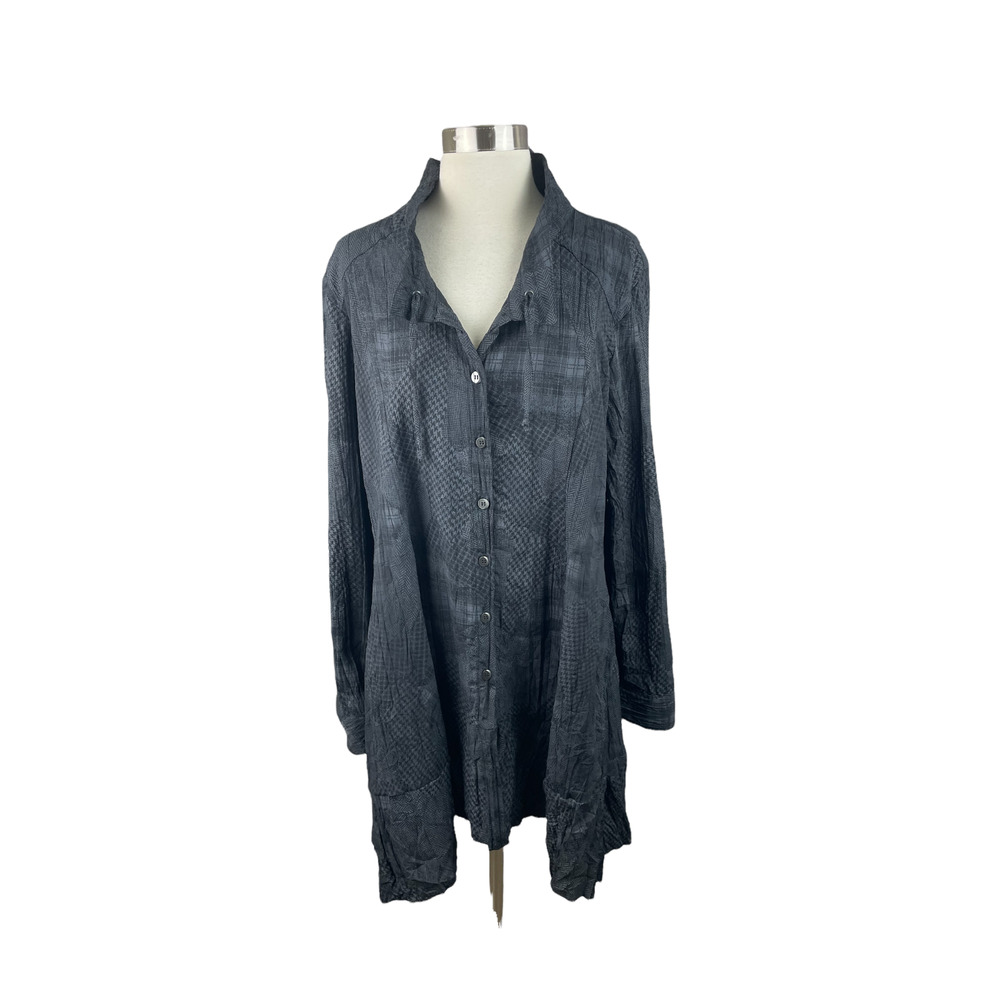 Sarafina Paris 5 XL Gray Black Poly Viscose Button Front Long Lagenlook Jacket